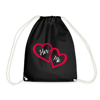 Linked hearts Her and me - Drawstring Bag - black - Front