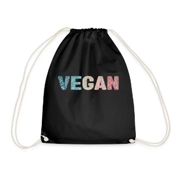 Vegan - botanical pattern - holiday color - Drawstring Bag - black - Front