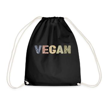 Vegan - botanical pattern - forest color - Drawstring Bag - black - Front