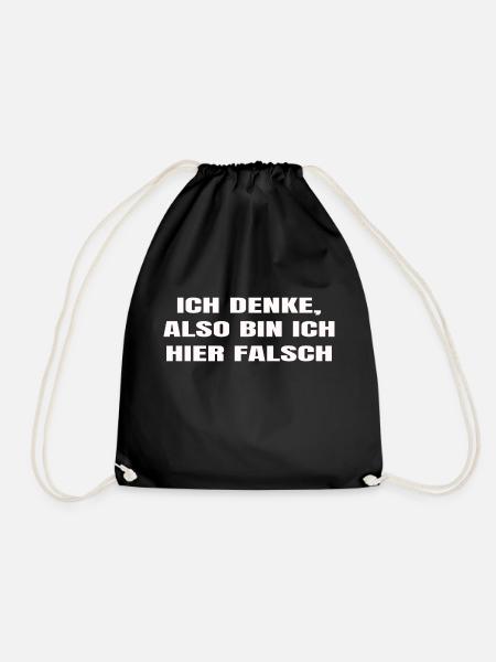 Lustiges T-Shirt "Ich denke, also bin ich falsch" - Turnbeutel - Schwarz