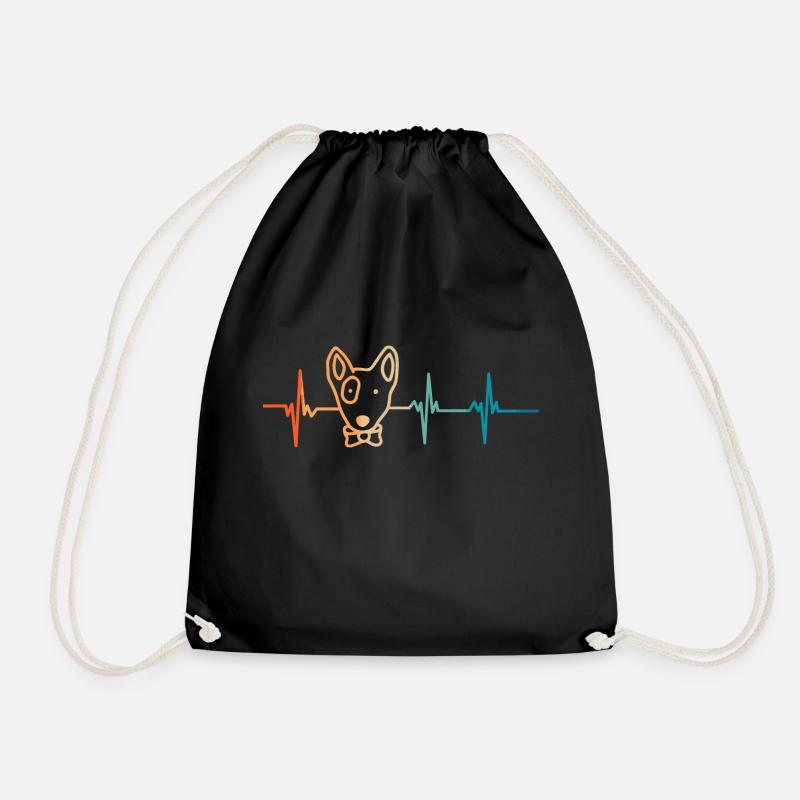 Bull Terrier heartbeat - Drawstring Bag - black