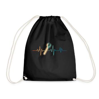 Retro Heartbeat Adjustable Wrench - Drawstring Bag - black - Front