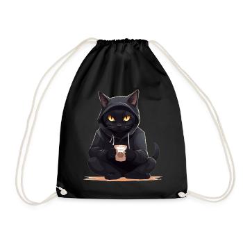 Schwarze Katzen mit Kaffee Becher Getränk Katze - Turnbeutel - Schwarz - Vorne