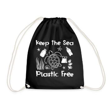 Keep The Sea Plastic Free Schildkröte Motiv - Turnbeutel - Schwarz - Vorne