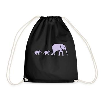 Elephant mother and baby elephants - Drawstring Bag - black - Front