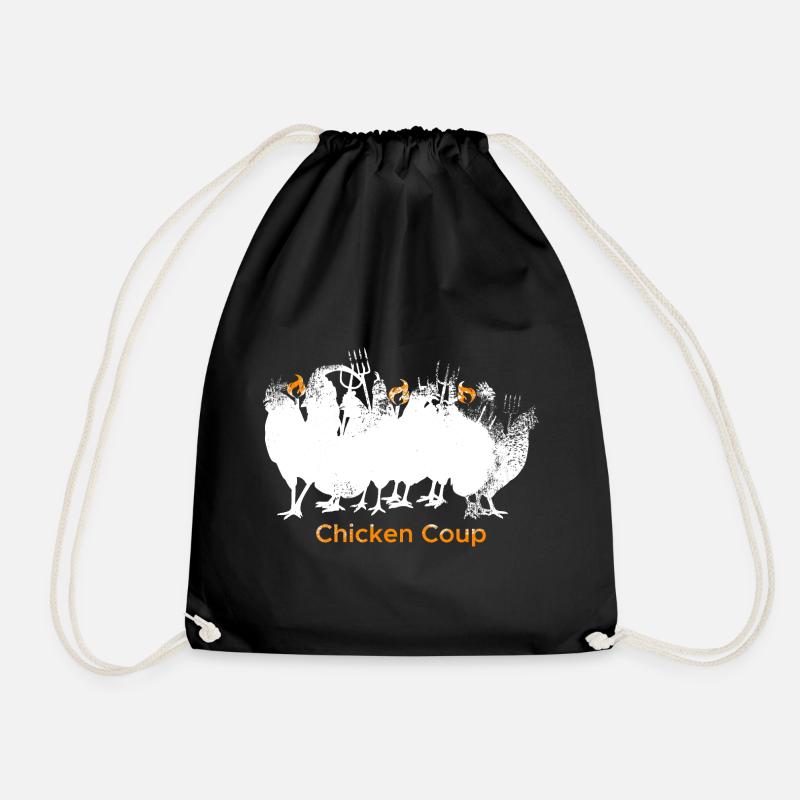Chicken Coup - White Chickens on Black - Drawstring Bag - black