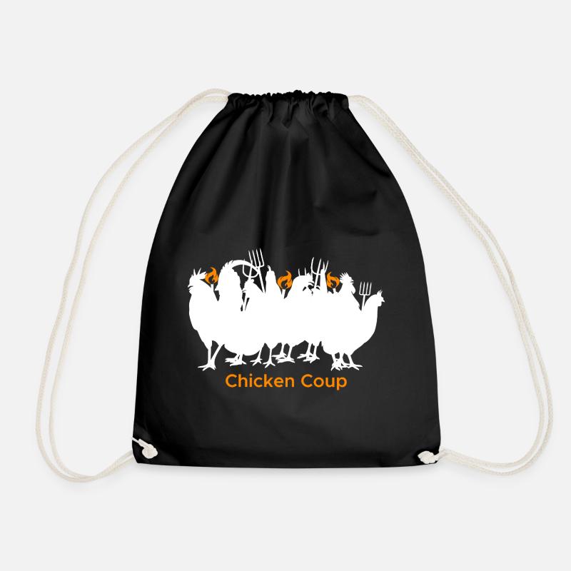 Chicken Coup - White Chickens on Black - Drawstring Bag - black