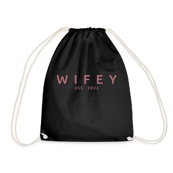 Wifey Est. 2022 Wife To Be Engagement Wedding Gift - Drawstring Bag - black - Front