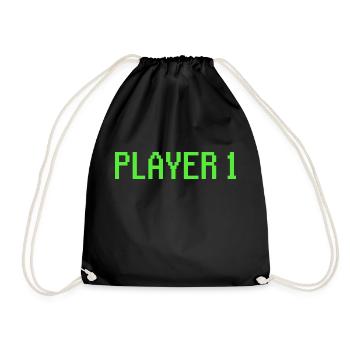 Player 1 Pixel Art Gamer - Drawstring Bag - black - Front