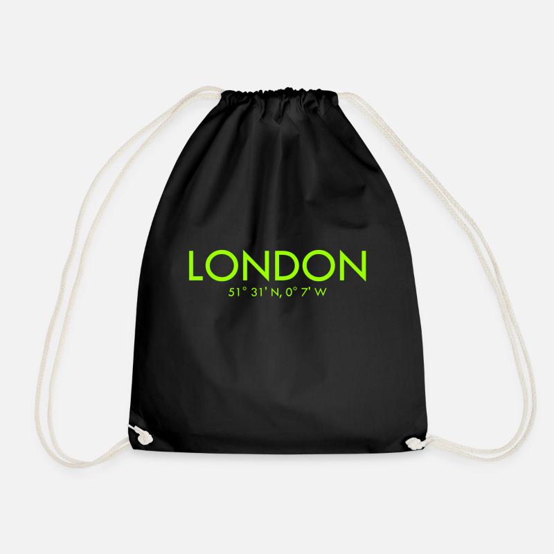 London - Coordinates - Latitude - Longitude - GB - Drawstring Bag - black