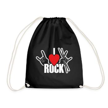I love rock drummer rock music - Drawstring Bag - black - Front
