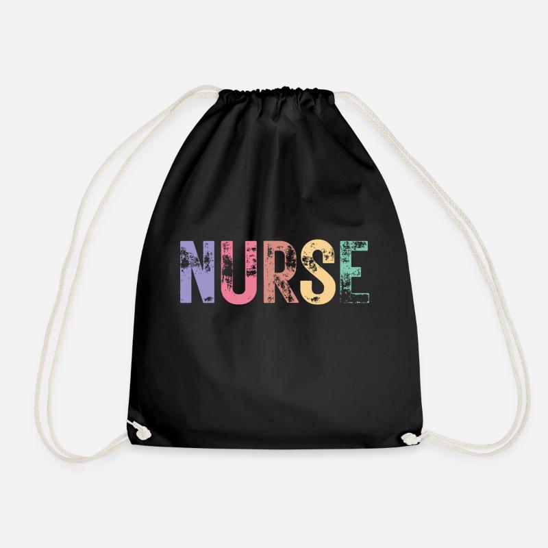 Vintage Pastel NURSE Cute - Drawstring Bag - black
