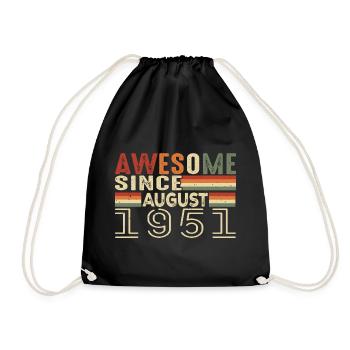 August 1951 Vintage Geburtstagsgeschenk 73 Jahre - Turnbeutel - Schwarz - Vorne