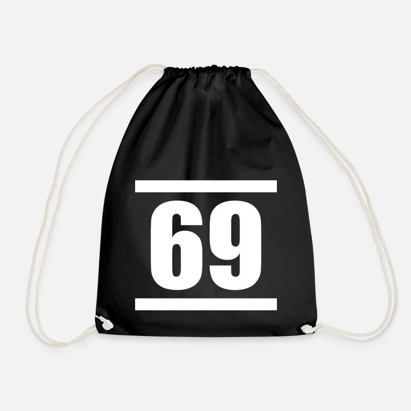 69 Gift, jersey number number sixty-nine - Drawstring Bag - black
