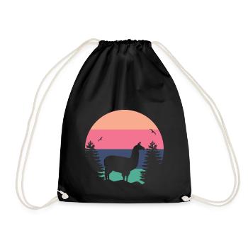 Funny llama sunset vintage llama alpaca - Drawstring Bag - black - Front