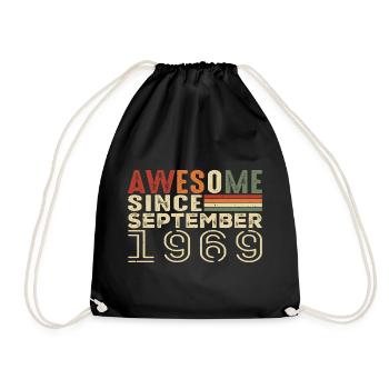 September 1969, birthday present September 1969 - Drawstring Bag - black - Front