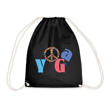 Yoga & Peace 🌸 Flower Power Style - Turnbeutel - Schwarz - Vorne