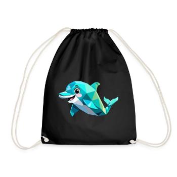 Polygon Dolphin - Geometric Sea Design - Drawstring Bag - black - Front