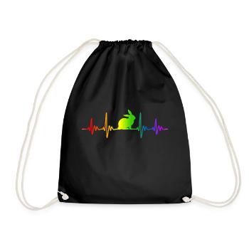 Rabbit Rabbit Rainbow Colors Pulse ECG Heart - Drawstring Bag - black - Front