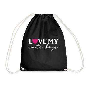 Love my cute boys - Drawstring Bag - black - Front