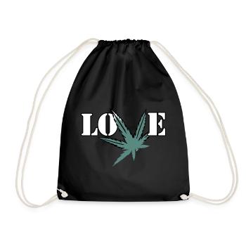 Love Cannabis Hanfblatt Liebe - Turnbeutel - Schwarz - Vorne