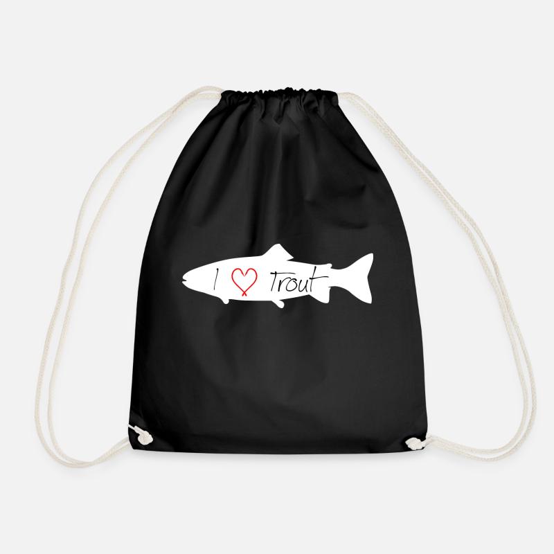 I love trout white - Drawstring Bag - black
