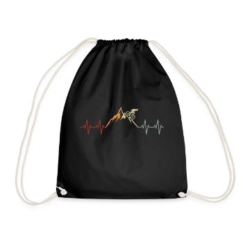 Cycling Heartbeat Mountain Vintage Hiking - Drawstring Bag - black - Front
