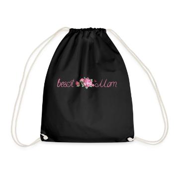 Best Mom text with pink rose and green leaves - Turnbeutel - Schwarz - Vorne