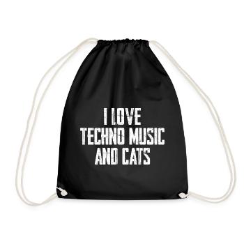 I Love Techno Music And Cats - Turnbeutel - Schwarz - Vorne