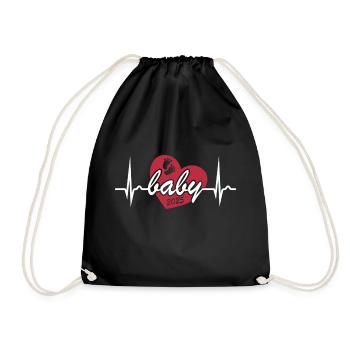 EKG Kurve - Herzkurve - Baby 2025 - Schwanger - Turnbeutel - Schwarz - Vorne
