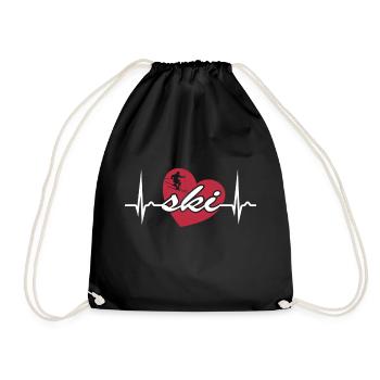 ECG curve - heart curve - pulse - skiing - Drawstring Bag - black - Front