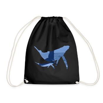 Whales with Fins & Sea Photo Whale Gift Fish - Drawstring Bag - black - Front