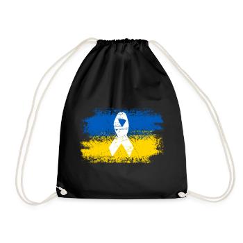 Ukrainian flag with peace ribbon - Drawstring Bag - black - Front