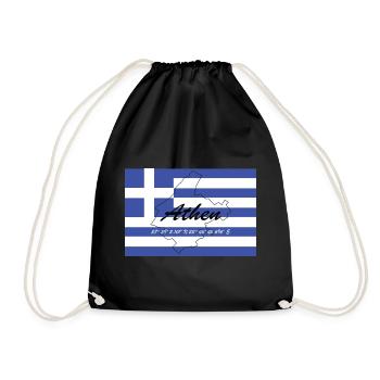 Athen - Hauptstadt mit GPS & Flagge - Turnbeutel - Schwarz - Vorne