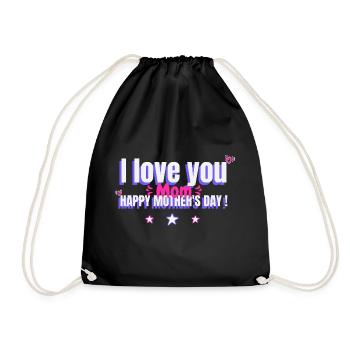 Ich liebe dich Mama, Geschenk Muttertag, Herz - Turnbeutel - Schwarz - Vorne