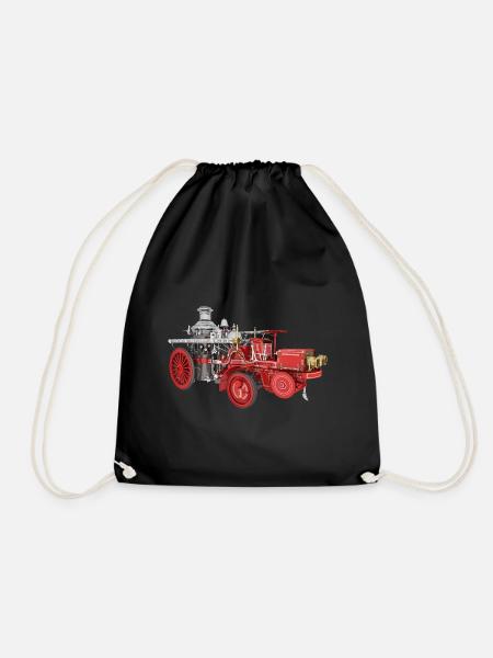 Retro Feuerwehrfahrzeug, Feuerwehr - Turnbeutel - Schwarz