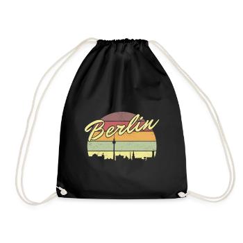 Berlin Bär Berliner Vintage Sonne Skyline Retro - Turnbeutel - Schwarz - Vorne