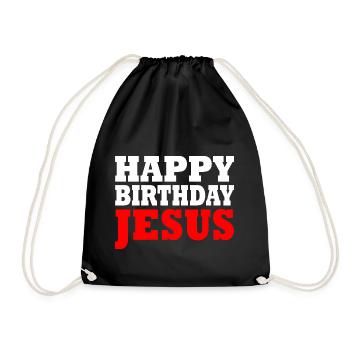happy birthday jesus - Drawstring Bag - black - Front