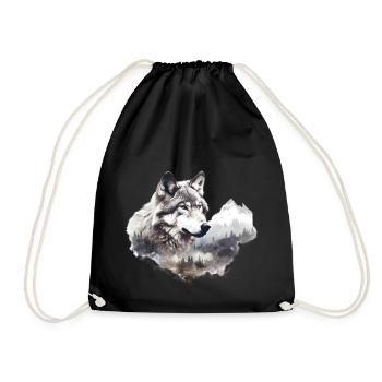 Wolf with mountains - Drawstring Bag - black - Front