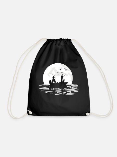 Friends fishing together in the moonlight 4 - Drawstring Bag - black