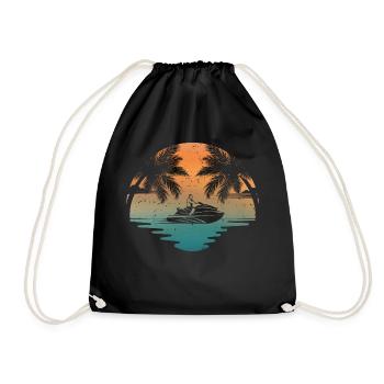 Vintage Jet Ski Sunset Summer | Jet-Ski Lover - Drawstring Bag - black - Front