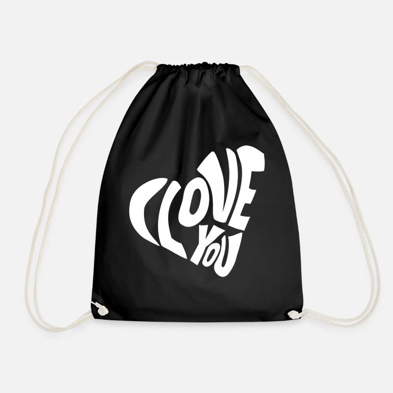 I Love you in heart shape - Drawstring Bag - black