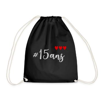 15 YEARS OLD. Birthday. HAPPY BIRTHDAY. HAPPY ANNIV - Drawstring Bag - black - Front