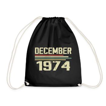 December 1974 Vintage Retro Birthday - Drawstring Bag - black - Front
