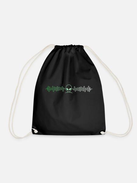 Alien science fiction nerd space heartbeat - Drawstring Bag - black