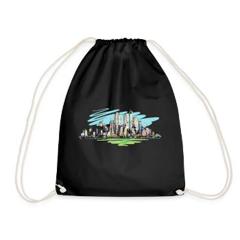 Stadt Skyline bunt - Turnbeutel - Schwarz - Vorne