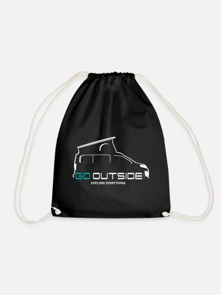 Camper Gift - Go Outside / Explore Everything - Drawstring Bag - black