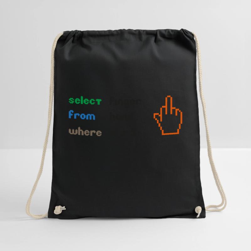 Funny SQL Query: 8-Bit Middle Finger for Geeks Drawstring Bag
