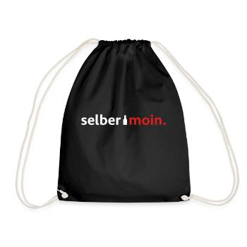 Selber moin. Mit Bierflasche in weiß / rot - Turnbeutel - Schwarz - Vorne