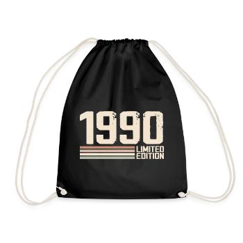 1990 Jahrgang 1990 Geburtstag 1990 Retro 1990 - Turnbeutel - Schwarz - Vorne